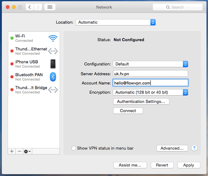 how do you set up a server address for vpn for mac